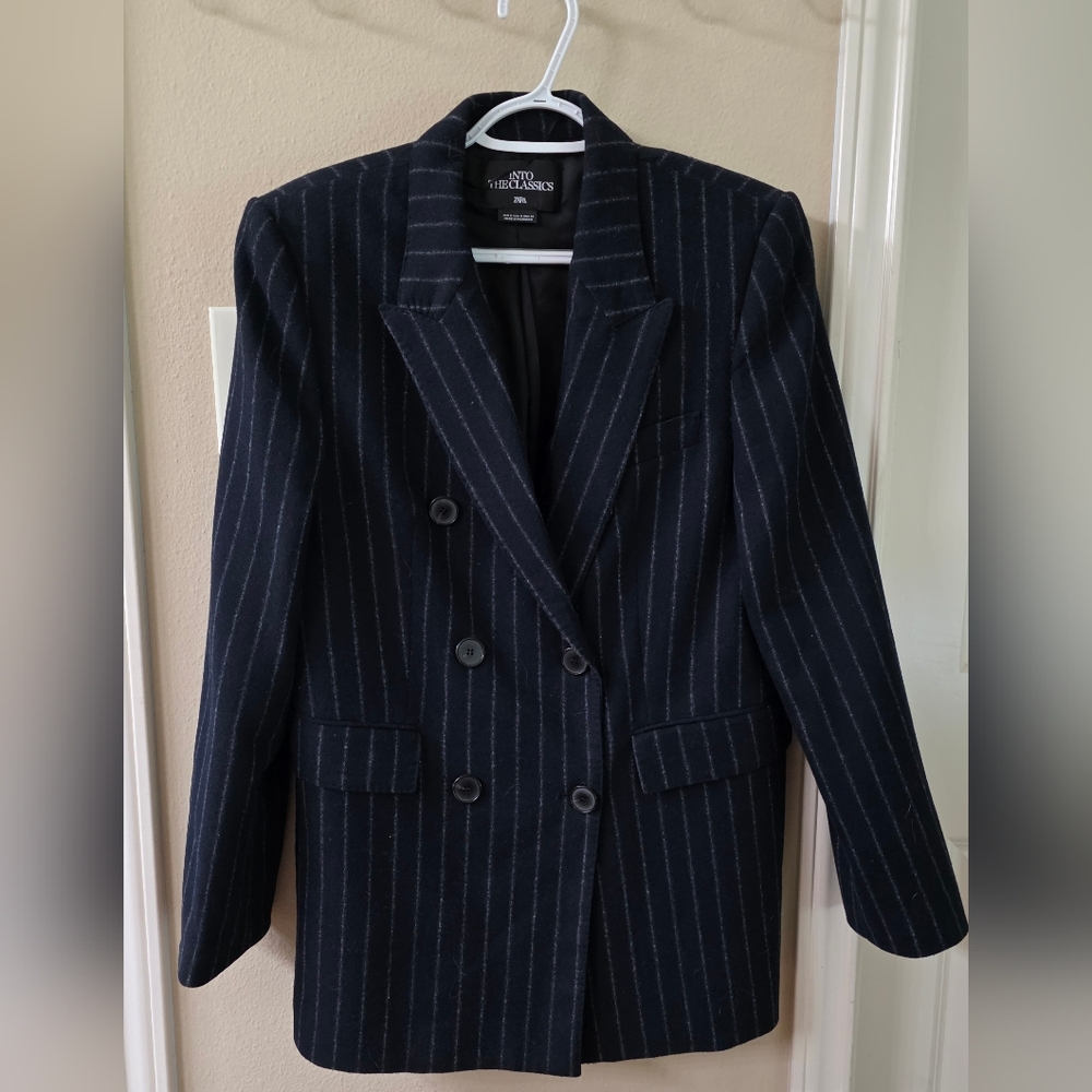 Zara Navy Pinstripe Blazer